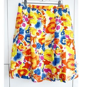 Liz Claiborne Linen Midi A Line Skirt Floral 16 Preppy Old Money Cruise